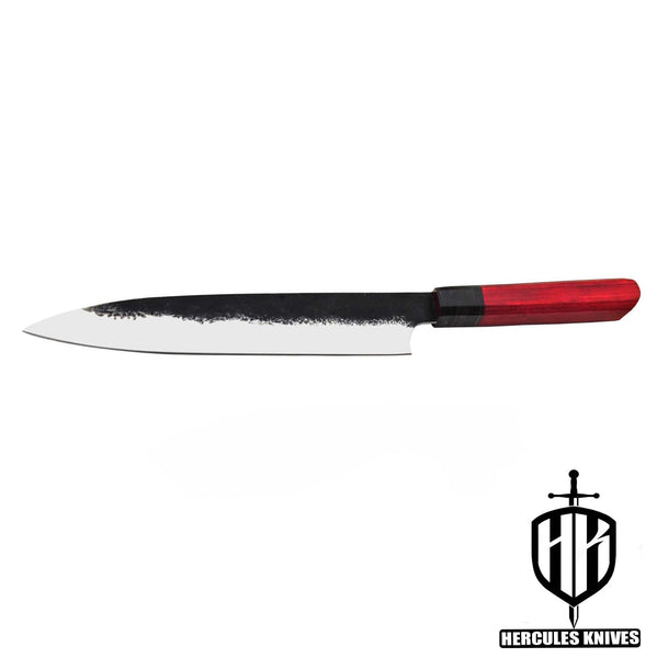 J504-Hammered 12C27 Steel Chef Knife, Handmade Spanish Wood Handle No Damascus