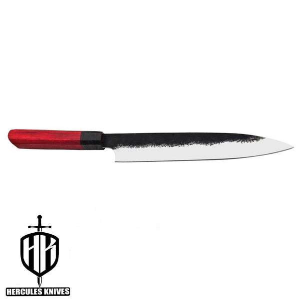 J504-Hammered 12C27 Steel Chef Knife, Handmade Spanish Wood Handle No Damascus