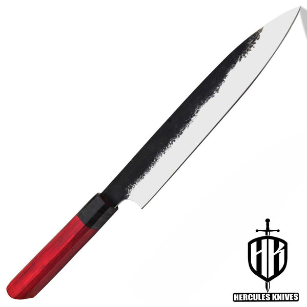 J504-Hammered 12C27 Steel Chef Knife, Handmade Spanish Wood Handle No Damascus