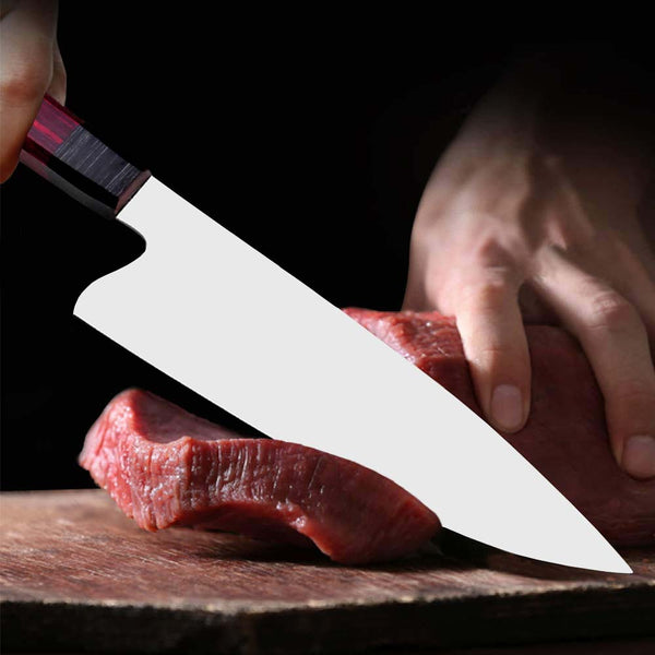 J502-Custom 12C27 Steel Chef Knife, Handmade Spanish Wood Handle No Damascus