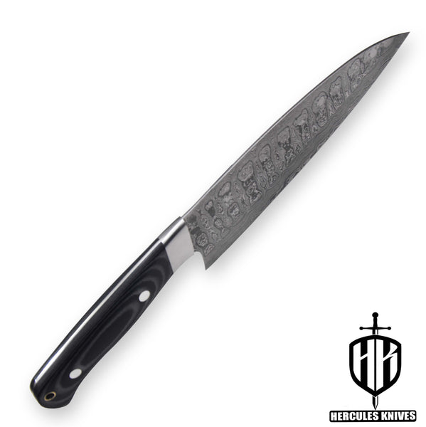 Hercules Custom Hand Forged Damascus Steel Chef Knife Meat Knife Fixed Blade Kitchen Knife G-10 Micarta Handle With Leather Sheath Handmade