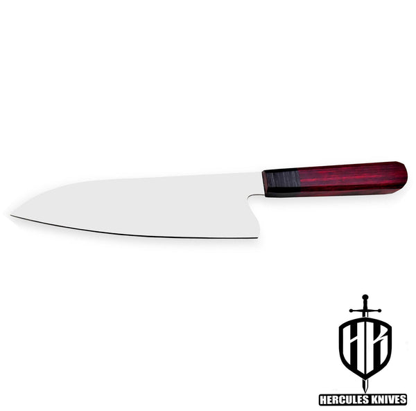 J502-Custom 12C27 Steel Chef Knife, Handmade Spanish Wood Handle No Damascus