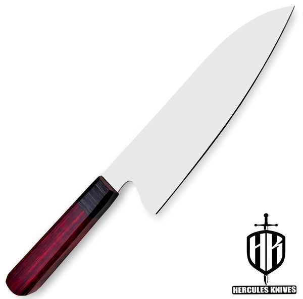 J502-Custom 12C27 Steel Chef Knife, Handmade Spanish Wood Handle No Damascus