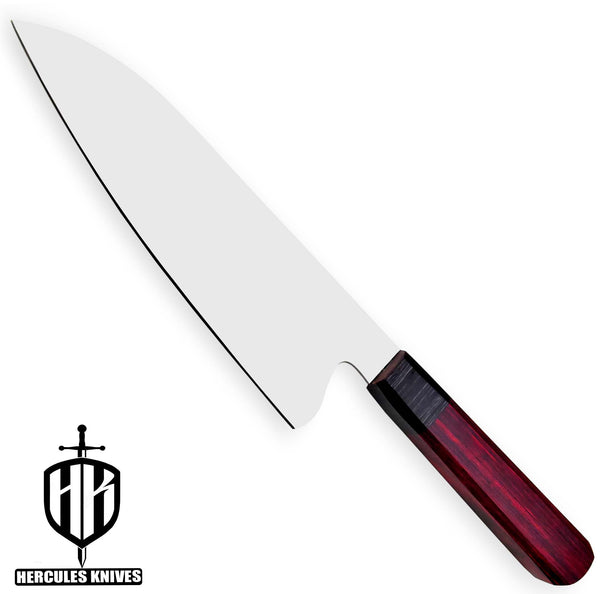 J502-Custom 12C27 Steel Chef Knife, Handmade Spanish Wood Handle No Damascus