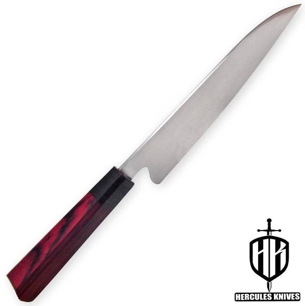J502-Custom 12C27 Steel Chef Knife, Handmade Spanish Wood Handle No Damascus