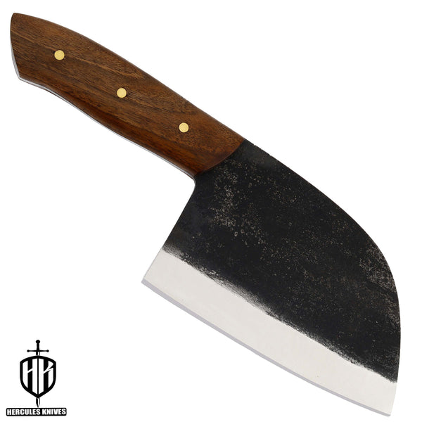 Custom Hammered High Carbon Steel Cleaver Hunting Knife Butcher Knife Handmade With Walnut Handle