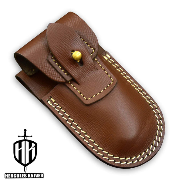 C399-Custom Hand Forged Damascus Steel Folding Knife, 24K Gold Plated Handmade with Camel Bone 3D Wax Laser Printing Handle