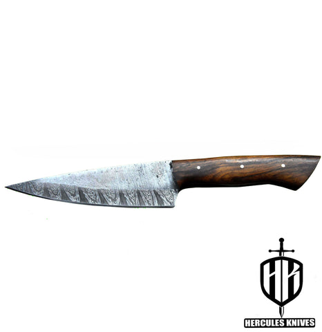 J730-Custom Hand Forged Damascus Steel Chef Kitchen Knife Walnut Handle With Leather Sheath Handmade
