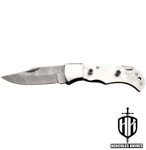 FL849-Custom Hand Forged Damascus Steel Pocket Folding Blank Knife Camping EDC Knife Handmade