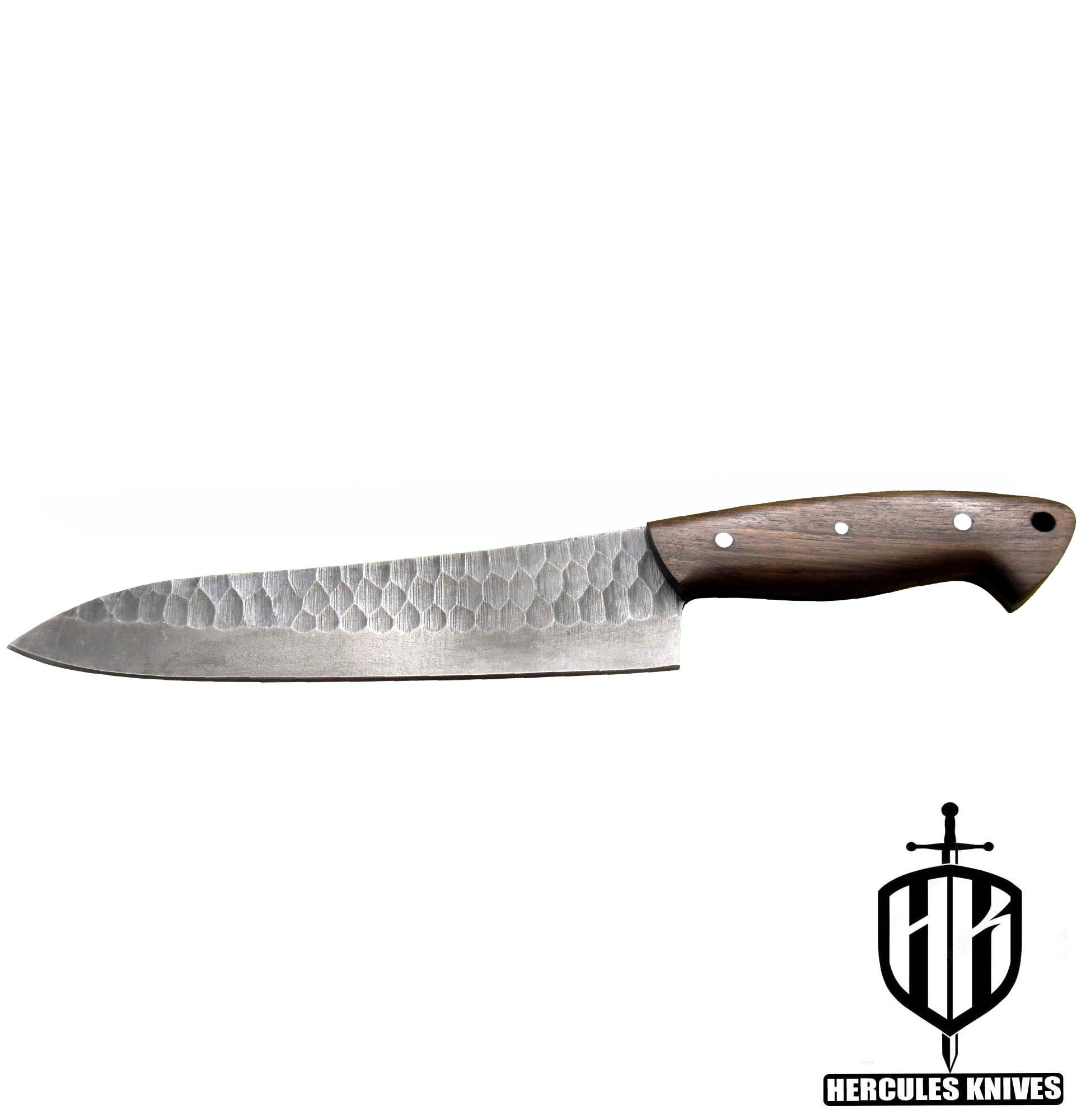 J922-Hammered Spring Steel 5160 Chef Knife Handmade Walnut Handle, No Damascus