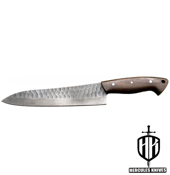 J922-Hammered Spring Steel 5160 Chef Knife Handmade Walnut Handle, No Damascus