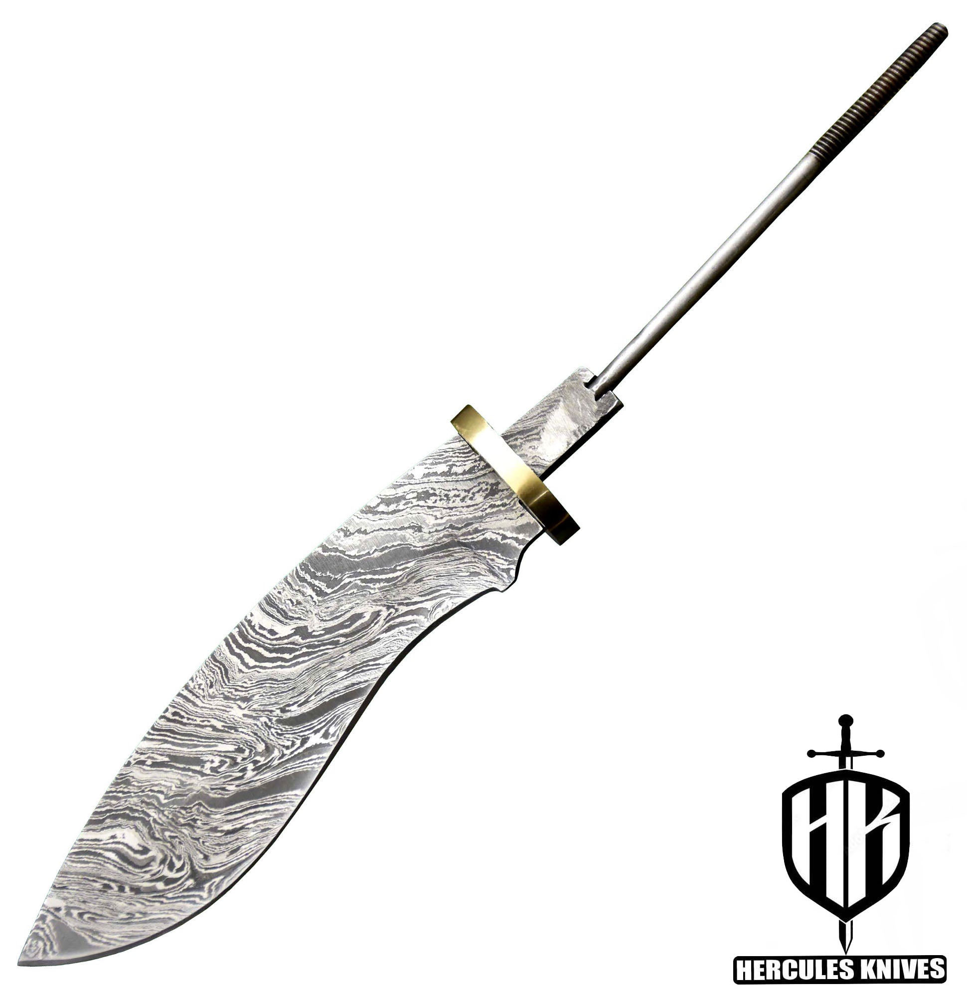 MB720-Custom Hand Forged Damascus Steel Blank Blade Kukri Hunting Knife Handmade,Brass Bolster