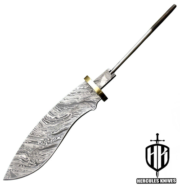 MB720-Custom Hand Forged Damascus Steel Blank Blade Kukri Hunting Knife Handmade,Brass Bolster