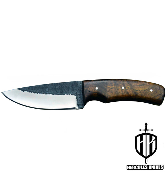 J19-Custom Hand Forged Hammered Spring Steel 5160 Camping Survival Knife with Walnut Handle | Handmade | Leather Sheath