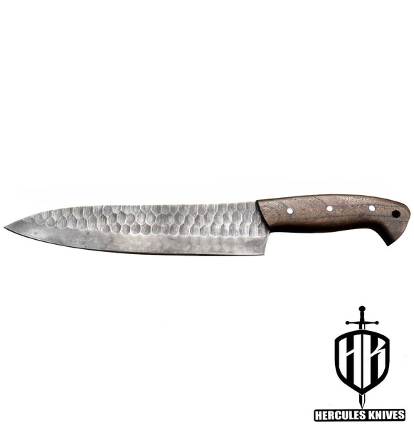 J925-Hammered Spring Steel 5160 Chef Knife Handmade Walnut Handle, No Damascus