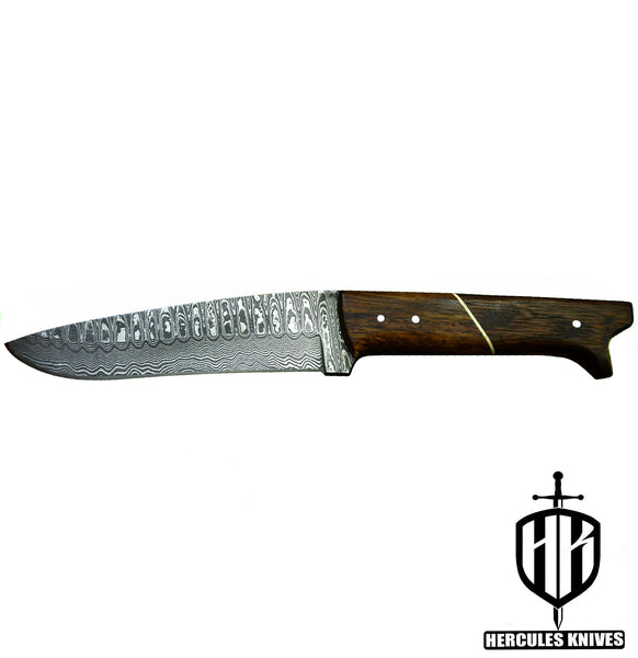 Q702-Custom Hand Forged Damascus Steel Camping Survival Knife with Walnut Handle | Handmade | Leather Sheath