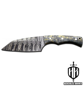 J700-Custom Hand Forged Damascus Steel Fixed Blade Camping Knife With Camel Bone Handle | Handmade | Leather Sheath