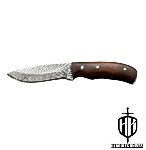 A488-Custom Damascus Steel Skinner Hunting Knife with Walnut Handle | Handmade | Leather Sheath