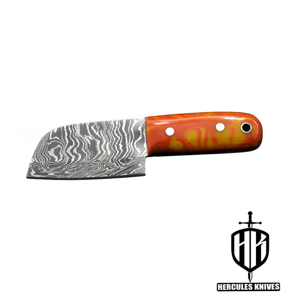 A392-Custom Damascus Steel Skinner Hunting Knife with Resin Handle | Handmade | Leather Sheath