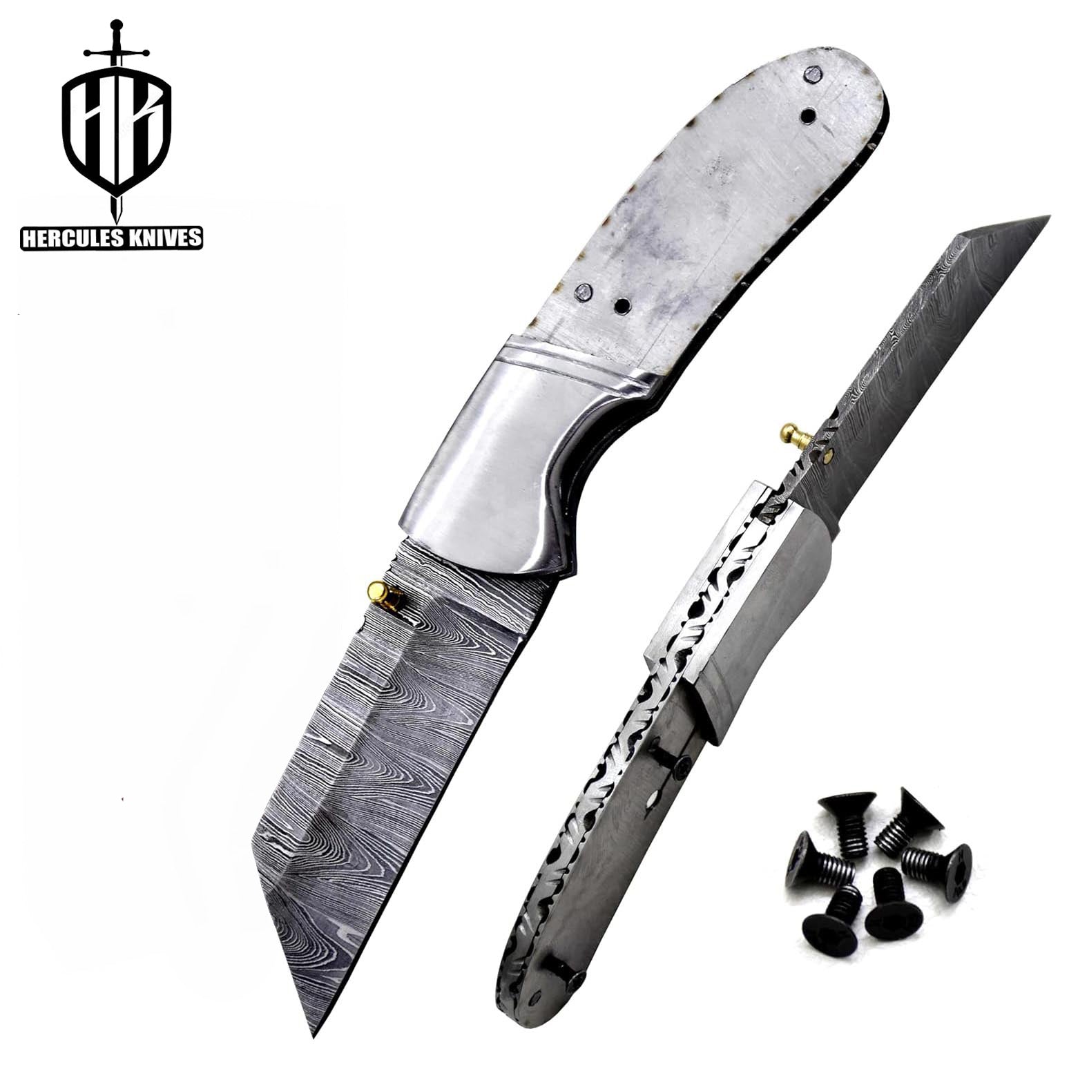 FL855-Custom Hand Forged Damascus Steel Pocket Folding Blank Knife Camping EDC Knife With Steel Bolster