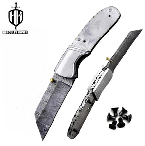FL855-Custom Hand Forged Damascus Steel Pocket Folding Blank Knife Camping EDC Knife With Steel Bolster