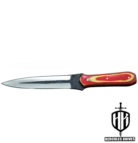 Q993-Custom Hand Forged Hammered Spring Steel 5160 Camping Survival Dagger Knife with Wooden Handle | Handmade | Leather Sheath