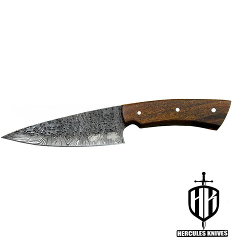 Z769-Custom Hand Forged Hammered Damascus Steel Chef Kitchen Knife Walnut Handle With Leather Sheath Handmade
