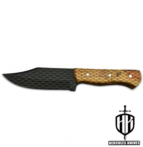 Q474-Custom 440C Steel Falcon Ridge Fixed Blade Camping Hunting Knife with Olive Handle | Handmade | Leather Sheath