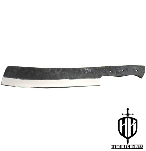 MB618-Custom 13.7"OAL Hammered Spring Steel 5160 Blank Blade Cleaver Hunting Knife Handmade, No Damascus