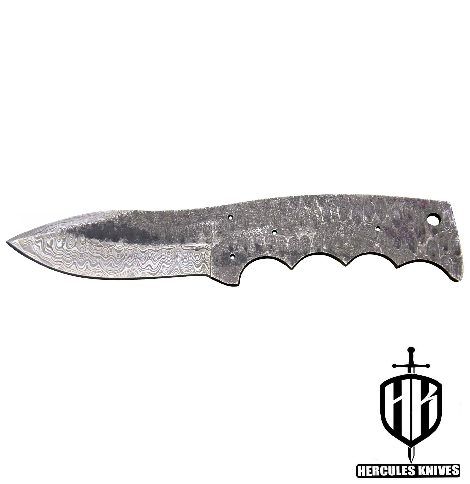 P102-Custom 8.6"OAL Hand Forged Hammered Damascus Steel Blank Blade Camping Knife, Handmade