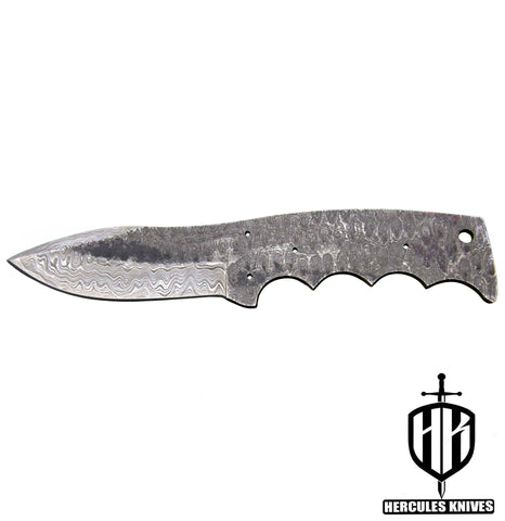 P102-Custom 8.6"OAL Hand Forged Hammered Damascus Steel Blank Blade Camping Knife, Handmade