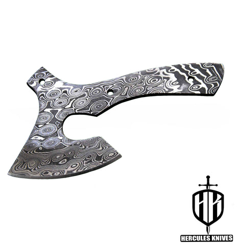 P294-Hercules Custom Hand Forged Damascus Steel Axe Skinning Blank Blade, Handmade Knife Making Supplies