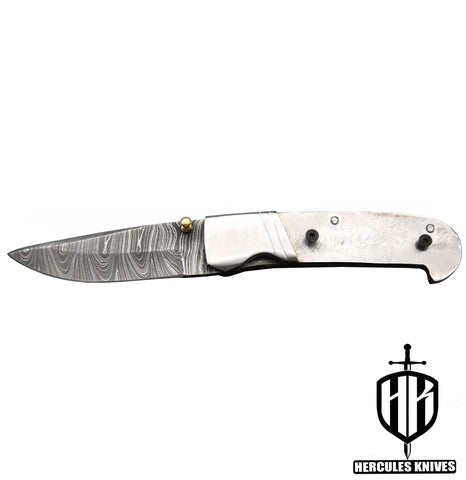 FL833-Custom Hand Forged Damascus Steel Pocket Folding Blank Knife Camping EDC Knife With Steel Bolster