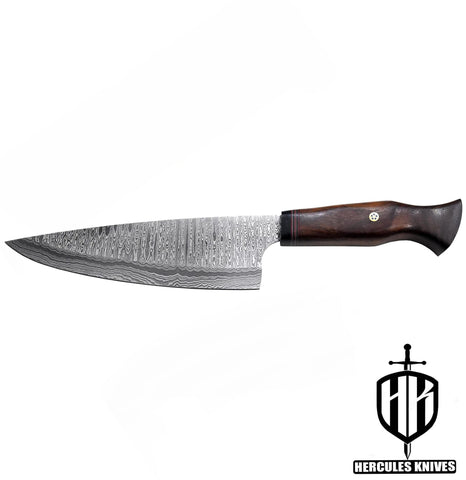 AZ45-Custom Hand Forged Damascus Steel Chef Kitchen Knife Walnut Handle With Leather Sheath Handmade