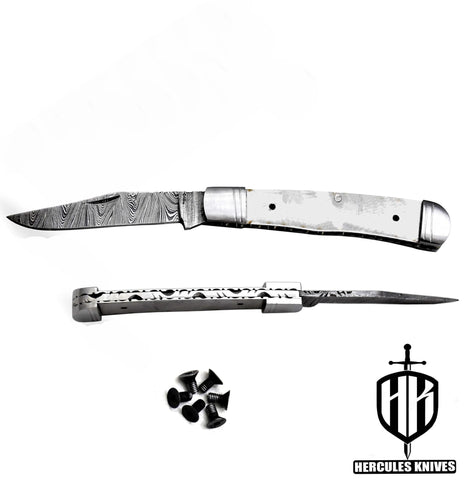 FL836-Custom Hand Forged Damascus Steel Pocket Folding Blank Knife Camping EDC Knife