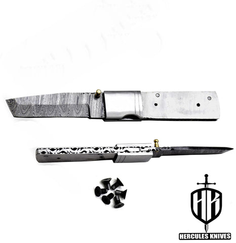 FL853-Custom Hand Forged Damascus Steel Pocket Tanto Folding Blank Knife Camping EDC Knife