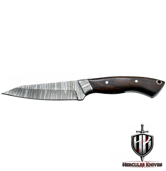 T87-Custom Hand Forged Damascus Steel Hunting Knife with Walnut Handle | Handmade | Leather Sheath