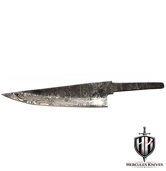 MB662-Custom 12.4"OAL Hand Forged Hammered Damascus Steel Blank Blade Chef Knife, Handmade Knife Making Supply