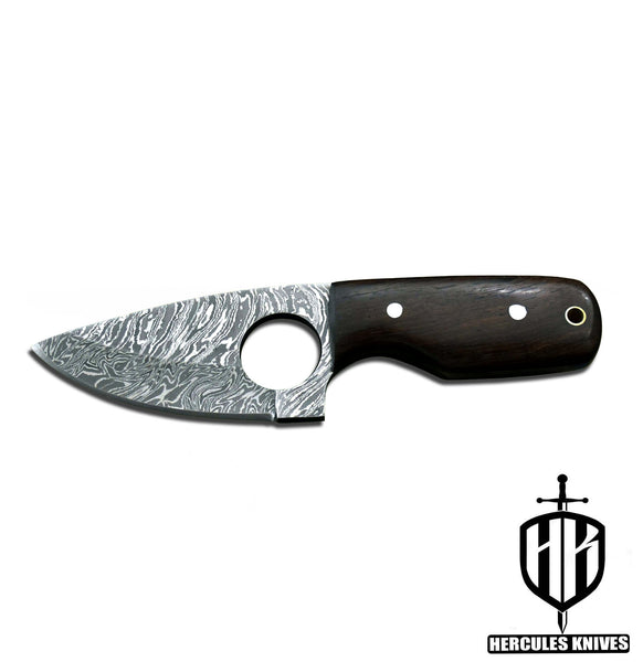 A382-Custom Damascus Steel Skinner Hunting Knife with Walnut Handle | Handmade | Leather Sheath