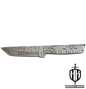 P392-Custom 8.1"OAL Hand Forged Damascus Steel Blank Blade Tanto Camping Knife, Handmade