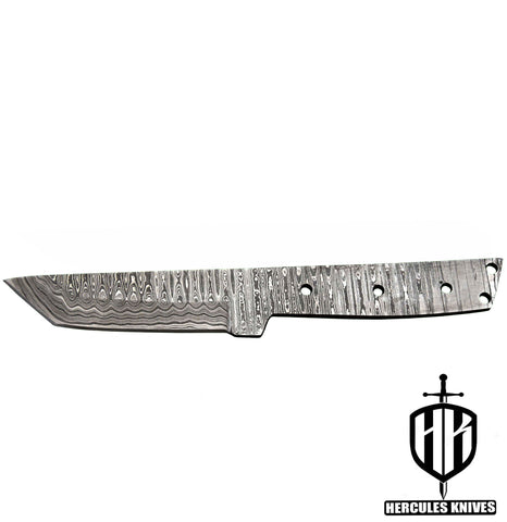 P392-Custom 8.1"OAL Hand Forged Damascus Steel Blank Blade Tanto Camping Knife, Handmade