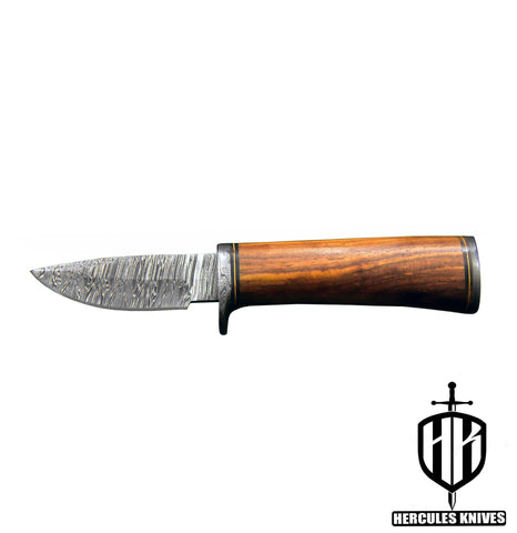 J395-Custom Hand Forged Damascus Steel Camping Survival Hunting Knife with Walnut Handle | Handmade | Leather Sheath