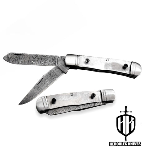 FL843-Custom Hand Forged Damascus Steel Pocket Folding Blank Knife Camping EDC Knife