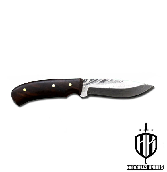 A488-Custom Damascus Steel Skinner Hunting Knife with Walnut Handle | Handmade | Leather Sheath