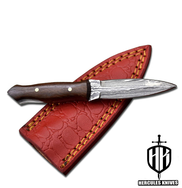 A456-Custom Damascus Steel Skinner Dagger Hunting Knife with Walnut Handle | Handmade | Leather Sheath