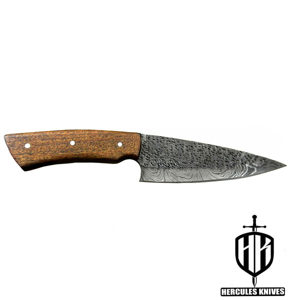 Z769-Custom Hand Forged Hammered Damascus Steel Chef Kitchen Knife Walnut Handle With Leather Sheath Handmade