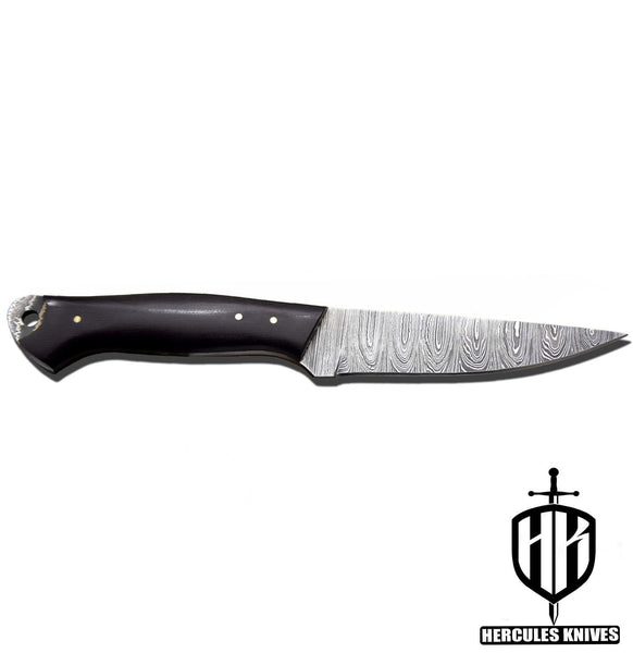 T126-Custom Hand Forged Damascus Steel Camping Knife With G-10 Micarta Handle | Handmade | Leather Sheath