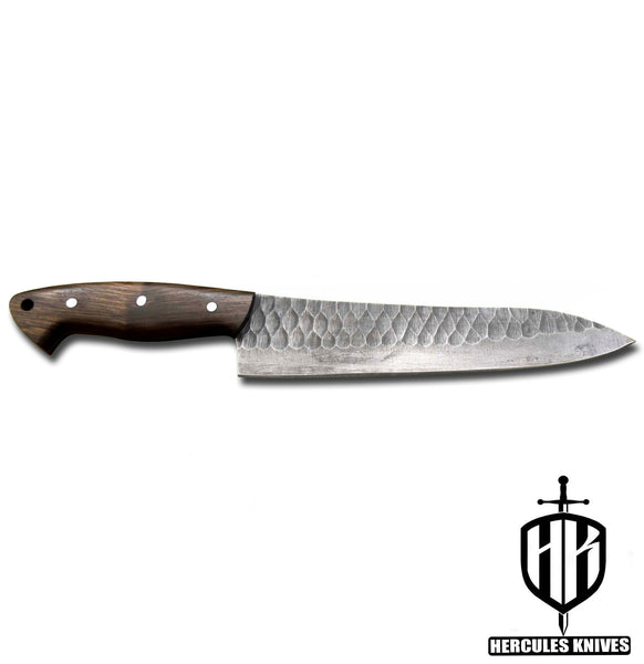 J922-Hammered Spring Steel 5160 Chef Knife Handmade Walnut Handle, No Damascus