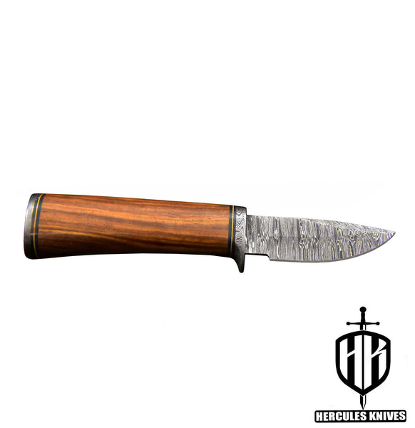 J395-Custom Hand Forged Damascus Steel Camping Survival Hunting Knife with Walnut Handle | Handmade | Leather Sheath