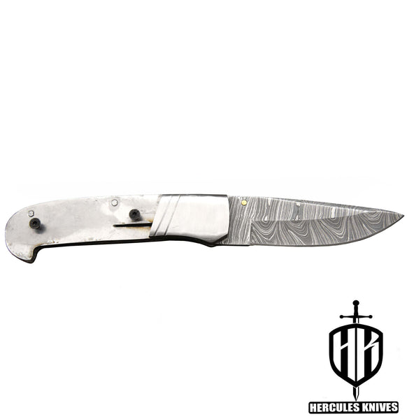 FL833-Custom Hand Forged Damascus Steel Pocket Folding Blank Knife Camping EDC Knife With Steel Bolster